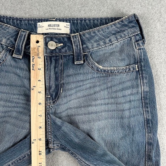 Hollister Low Rise Super Baggy Jeans Women 26 R Blue Denim Y2K Wide Leg Skater - Picture 5 of 8